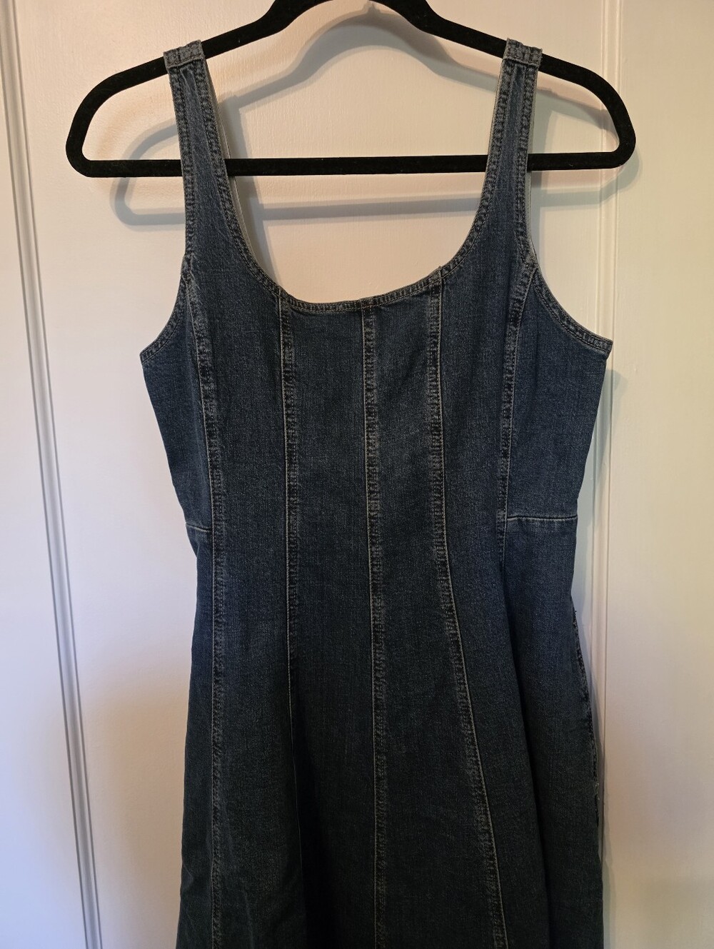 Madewell Croswell Wash Denim Jean Seamed Flare Midi Dress Size 6 NWT - Picture 12 of 13
